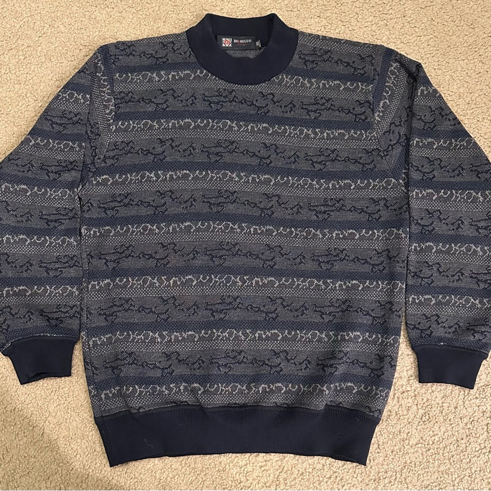 Men's Classic Navy Patterned Crewneck Sweater